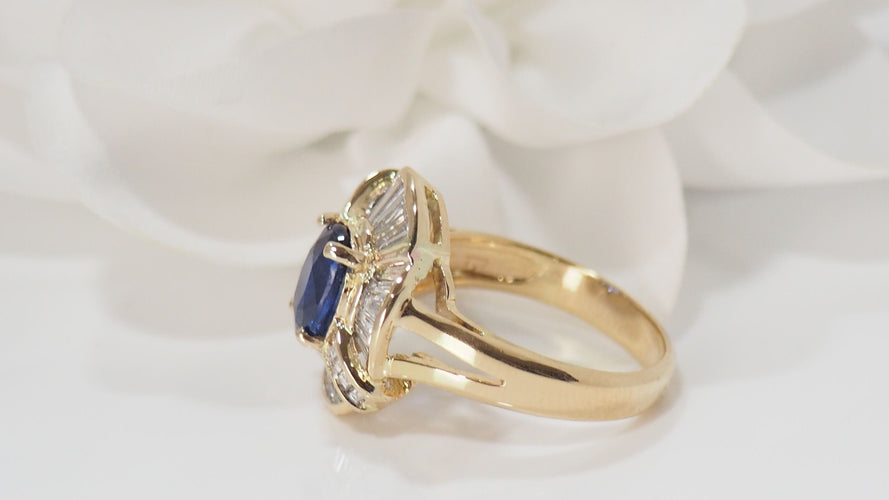 Bague 54 Bague Jupe Or Jaune Saphir Ovale Diamants 58 Facettes 31736