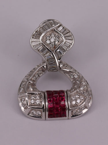 Boucles d'oreilles Boucles d'oreilles Art Déco Diamants Rubis or blanc 58 Facettes 170