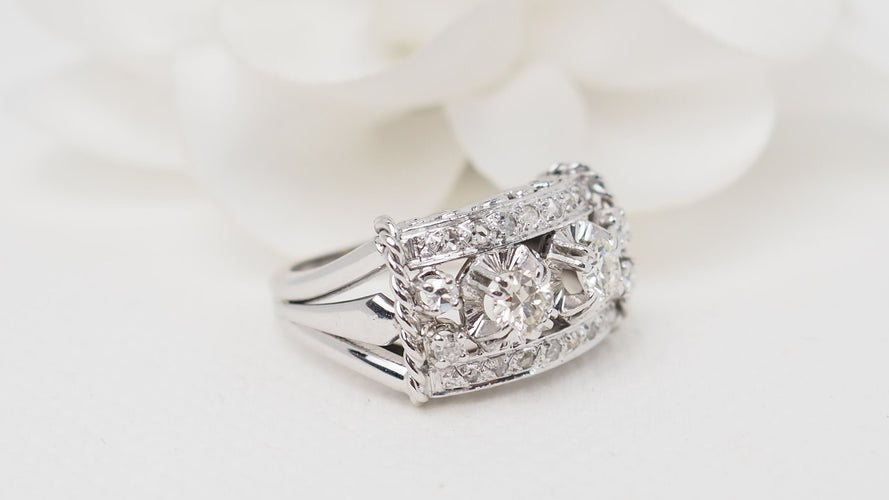 Bague 57 Bague Art Déco Or blanc Platine et Diamants 58 Facettes 32465