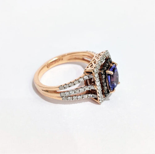 Bague 55.5 Bague or rose Tanzanite et diamants 58 Facettes 1-828/2