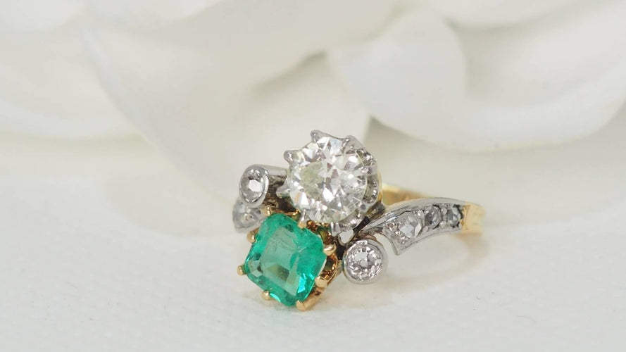 Bague 50 Bague Toi et Moi émeraude & diamants 58 Facettes 32011