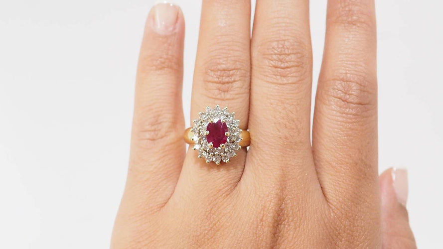 Bague 54.5 Bague pompadour or jaune rubis diamants 58 Facettes 32369