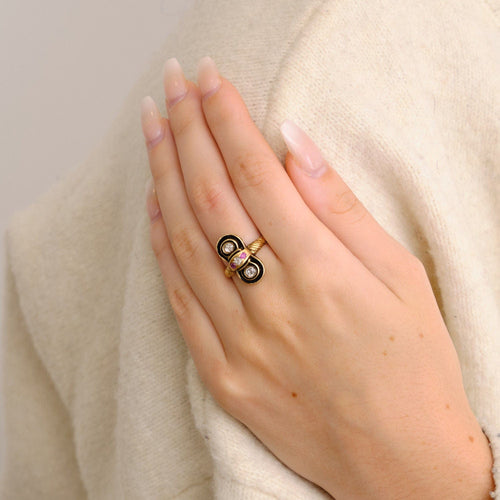 Bague 52 Bague Or Email Diamants 58 Facettes