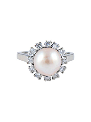 Bague Bague or blanc perle et diamants 58 Facettes 2069