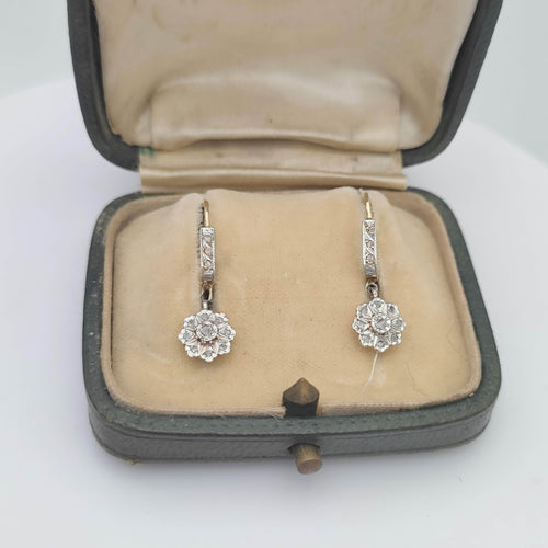 Boucles d'oreilles Dormeuses fin XIXème roses de diamant 58 Facettes