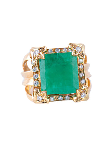 Bague Bague Cocktail Or Jaune Emeraude & Diamants 58 Facettes