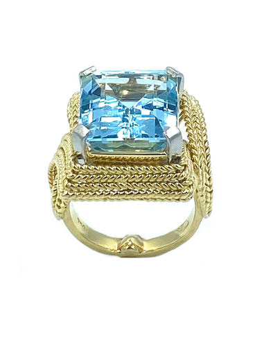 Bague 53 Bague 1950, or jaune 18K et aigue-marine 58 Facettes