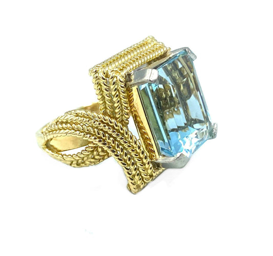 Bague 53 Bague 1950, or jaune 18K et aigue-marine 58 Facettes