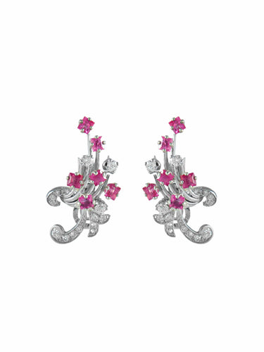 Boucles d'oreilles Clips Or gris Diamants Rubis 58 Facettes