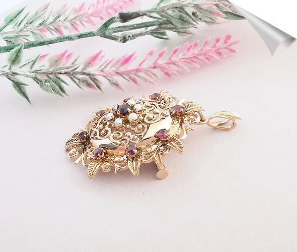 Pendentif Pendentif  Broche Grenats Perles de culture 58 Facettes AB 1083