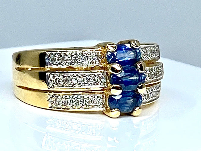 Bague Bague jonc 3 saphirs diamants 58 Facettes AB 154