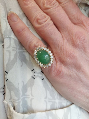Bague 50 BAGUE POMPADOUR OR JAUNE JADE ET DIAMANTS 58 Facettes 077901