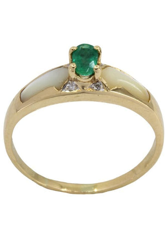Bague BAGUE ÉMERAUDE NACRE ET DIAMANTS 58 Facettes 048611
