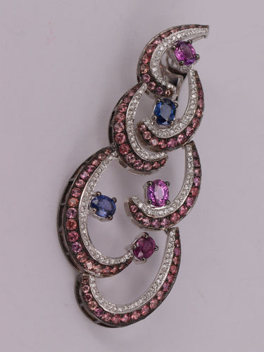 Boucles d'oreilles Boucles d'oreilles diamants saphirs roses et bleus 58 Facettes N2972