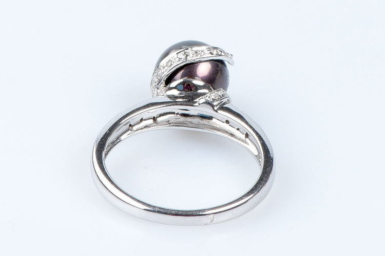 Bague 52 Bague diamant perle de Tahiti en or blanc 18 carats 58 Facettes 111.116367-53