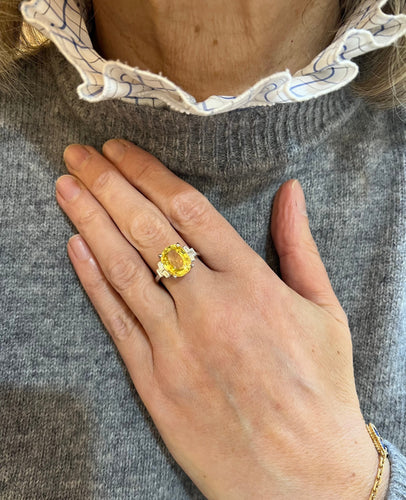 Bague 54.5 Bague Saphir Jaune Non Chauffé Or Gris 58 Facettes BSA74