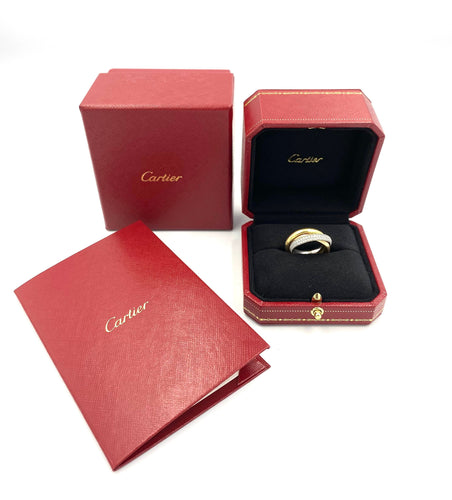 Bague Cartier. Collection Trinity Classique, alliance 3 ors et diamants (full set) 58 Facettes