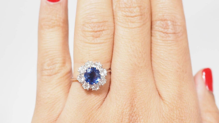 Bague 56 Bague marguerite en saphir de Ceylan et diamants 58 Facettes 32271