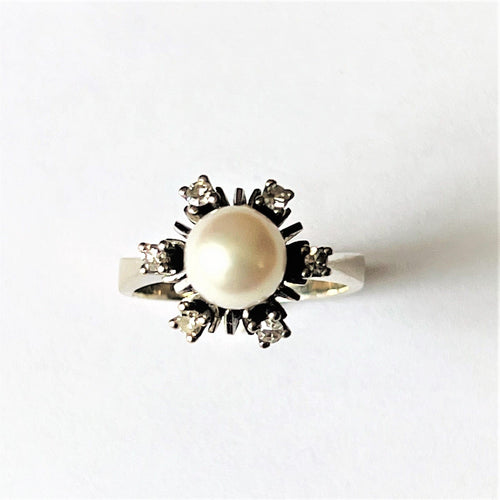 Bague 52 Bague Perle Diamants Or blanc 58 Facettes 20400000681