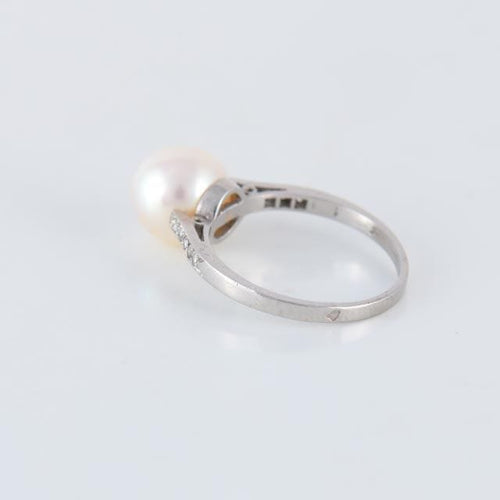 Bague 53 Bague Solitaire Perle Diamants 58 Facettes