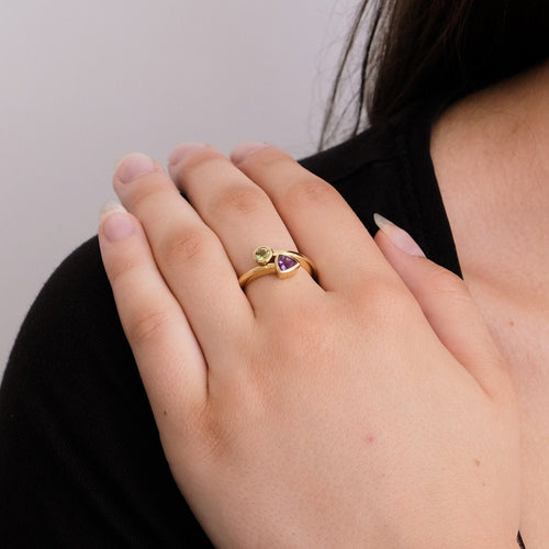 Bague 53 Bague toi & moi en Or jaune, améthyste & péridot 58 Facettes