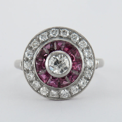 Bague 53.5 Bague style Art Déco Diamants et Rubis 58 Facettes