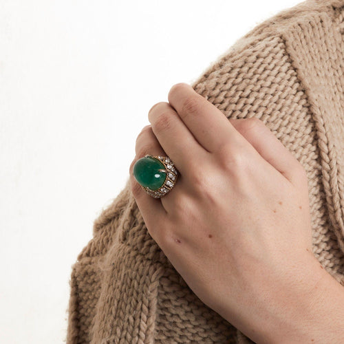 Bague 56 Bague Emeraude cabochon diamants 58 Facettes