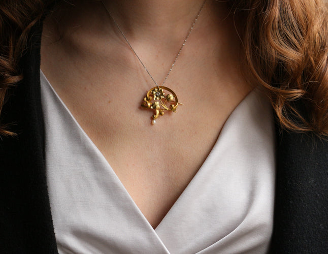 Broche Broche Art Nouveau florale or jaune 58 Facettes 449