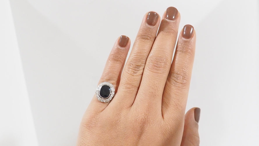 Bague 49 Bague entourage en platine saphir et diamants 58 Facettes 31152