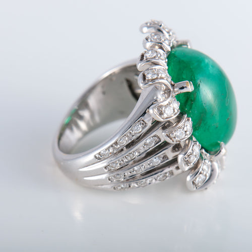 Bague 52 Bague Fleur Emeraude cabochon Diamants 58 Facettes 324E112