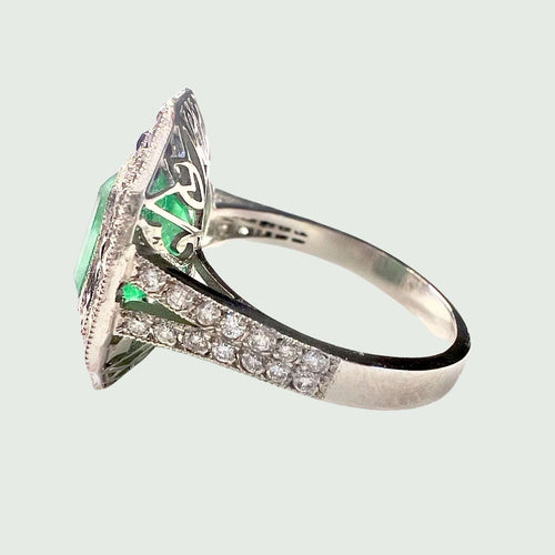 Bague Bague Emeraude  Saphirs Diamants style Art Déco 58 Facettes