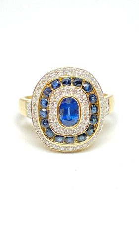 Bague Bague Style Art Déco or jaune saphirs et diamants 58 Facettes