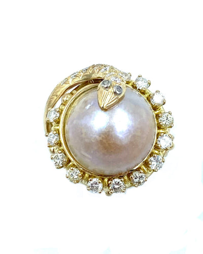 Bague Bague en or jaune, perle mabé et diamants 58 Facettes