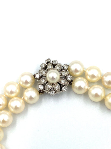 Collier Collier double rangs perles, fermoir or blanc et diamants 58 Facettes