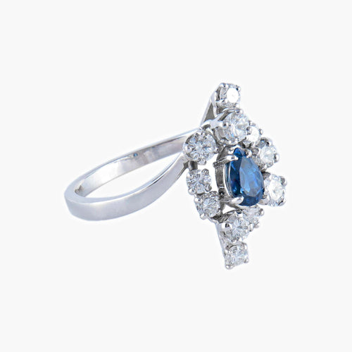 Bague 52 Bague Navette Saphir et Diamants 58 Facettes