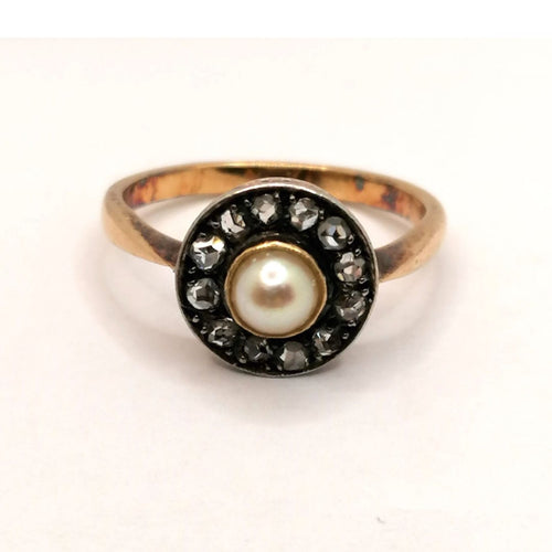 Bague 59 Bague Victorienne 2 ors, diamants, perles 58 Facettes 2721