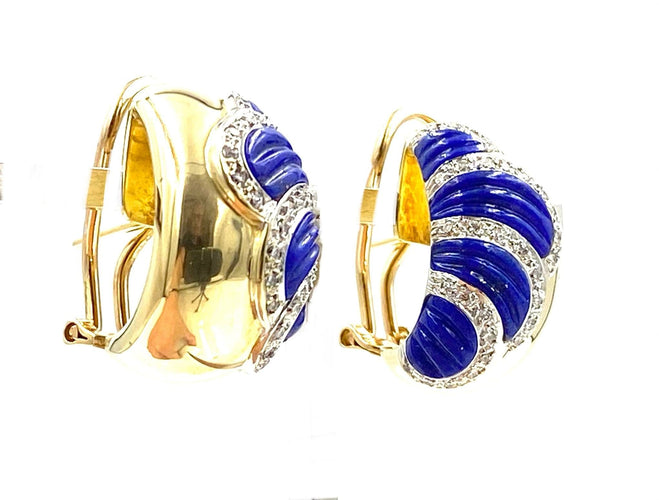 Boucles d'oreilles Boucles d’oreilles or jaune, lapis et diamants 58 Facettes