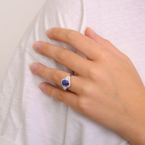 Bague 52 Bague Saphir Ceylan non chauffé 2.14ct et Diamants 58 Facettes