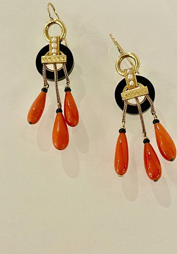 Boucles d'oreilles Pendants d'Oreilles Or Onyx Corail 58 Facettes 862568