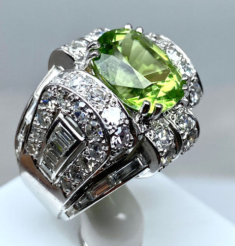 Bague 51 Bague Art Déco Platine diamants et péridot 58 Facettes