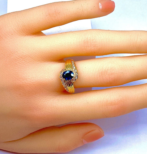 Bague 56 Bague Or jaune Saphir Diamants 58 Facettes AB230