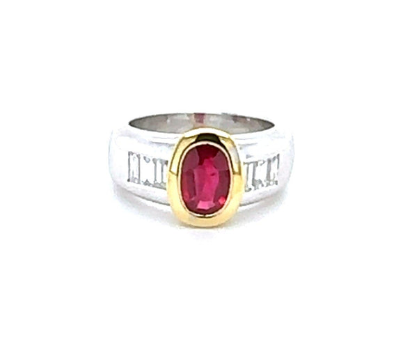 Bague 53 Bague Rafinée: Or Bi-Colore 18ct, Rubis, Baguettes 58 Facettes