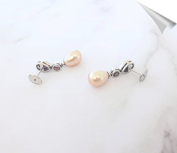 Boucles d'oreilles Pendantes perles de culture, améthystes, tourmalines 58 Facettes AA 1559