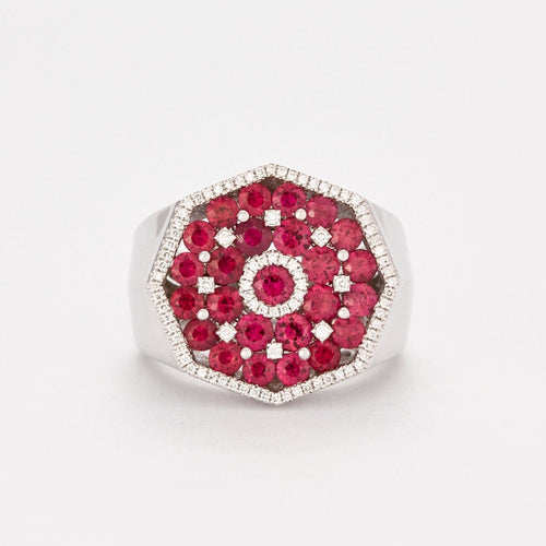 Bague 57 Bague Pavée de Diamants & Rubis 58 Facettes 1176