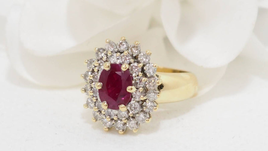 Bague 54.5 Bague pompadour or jaune rubis diamants 58 Facettes 32369
