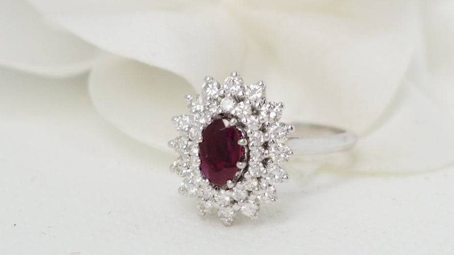 Bague 52 Bague double entourage Rubis Diamants 58 Facettes 32360