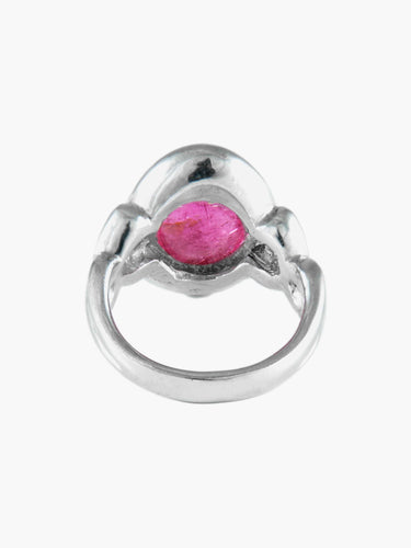 Bague Bague Or Blanc Tourmaline Rose Cabochon 58 Facettes