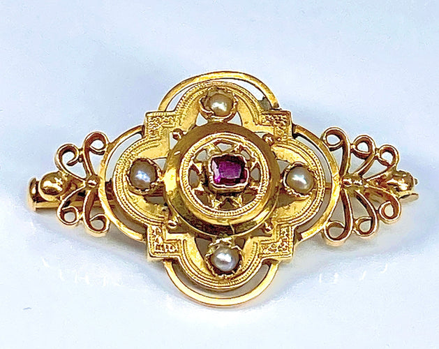 Broche Broche perles fines grenat vers 1900 58 Facettes AB167
