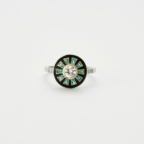 Bague 54 Bague Solitaire Fleur Diamant Emeraudes Email 58 Facettes