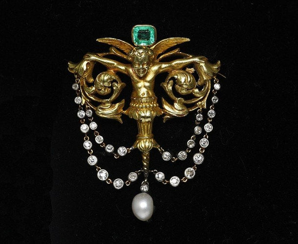 Broche Broche en or Néo-Renaissance de Salt et Schlosberg 58 Facettes